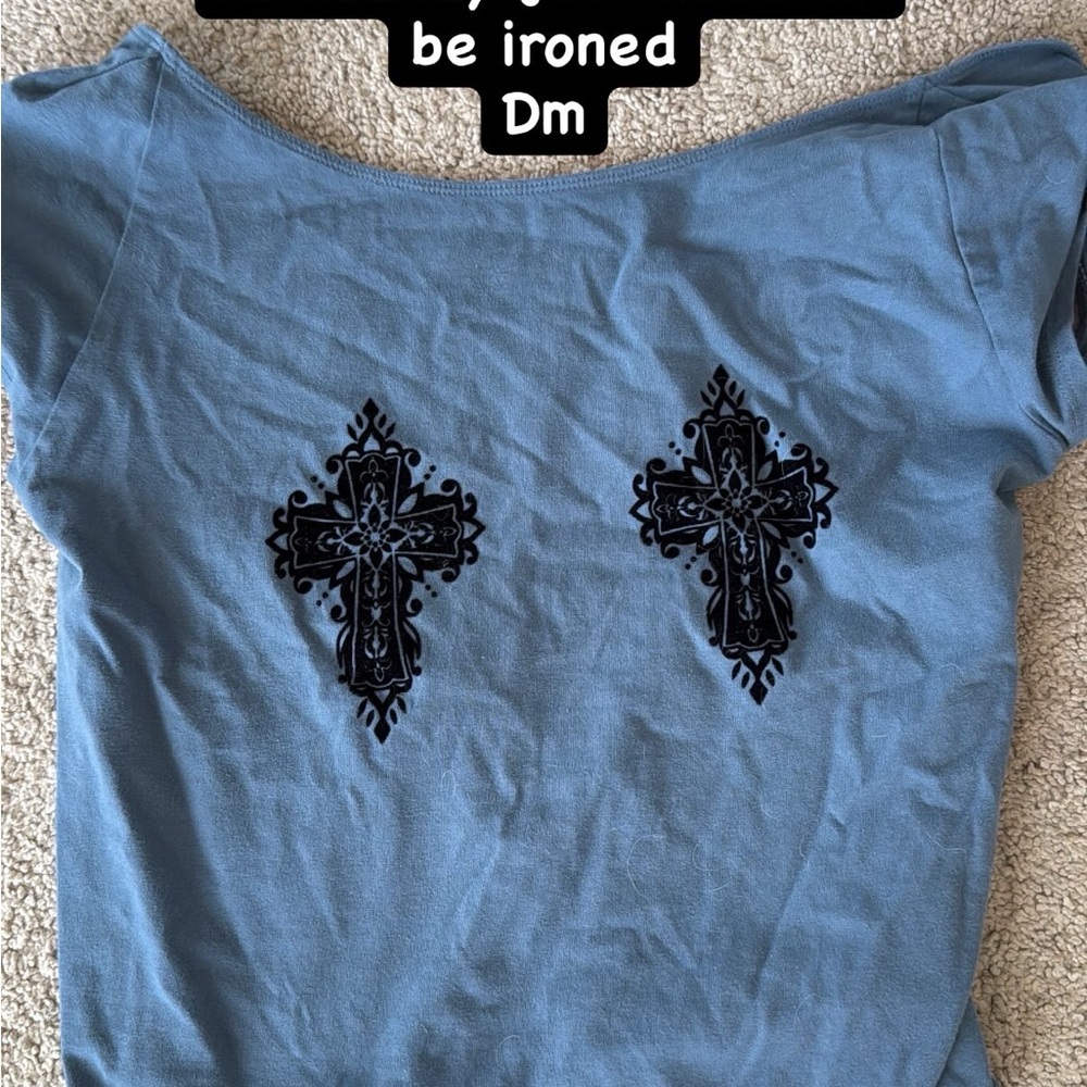 Blue Cross Embroidered Women's Top Backless